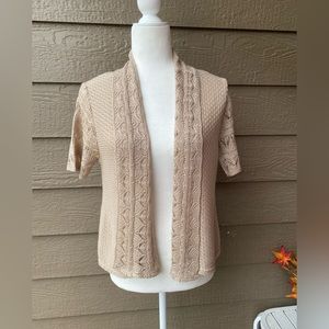 Sunny Leigh Womens Short Open Cardigan Short Sleeves Knit Light Tan S
